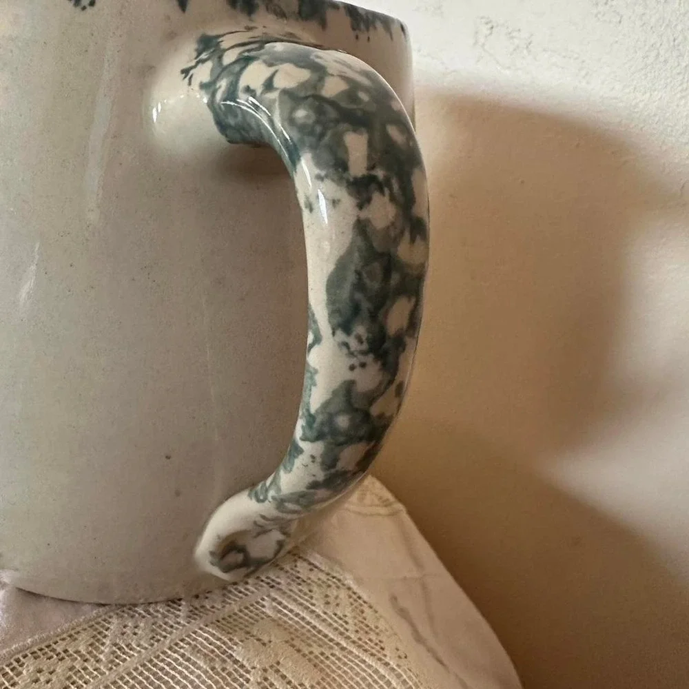 Hand painted ceramic pitcher with birdhouse design signed studio pottery